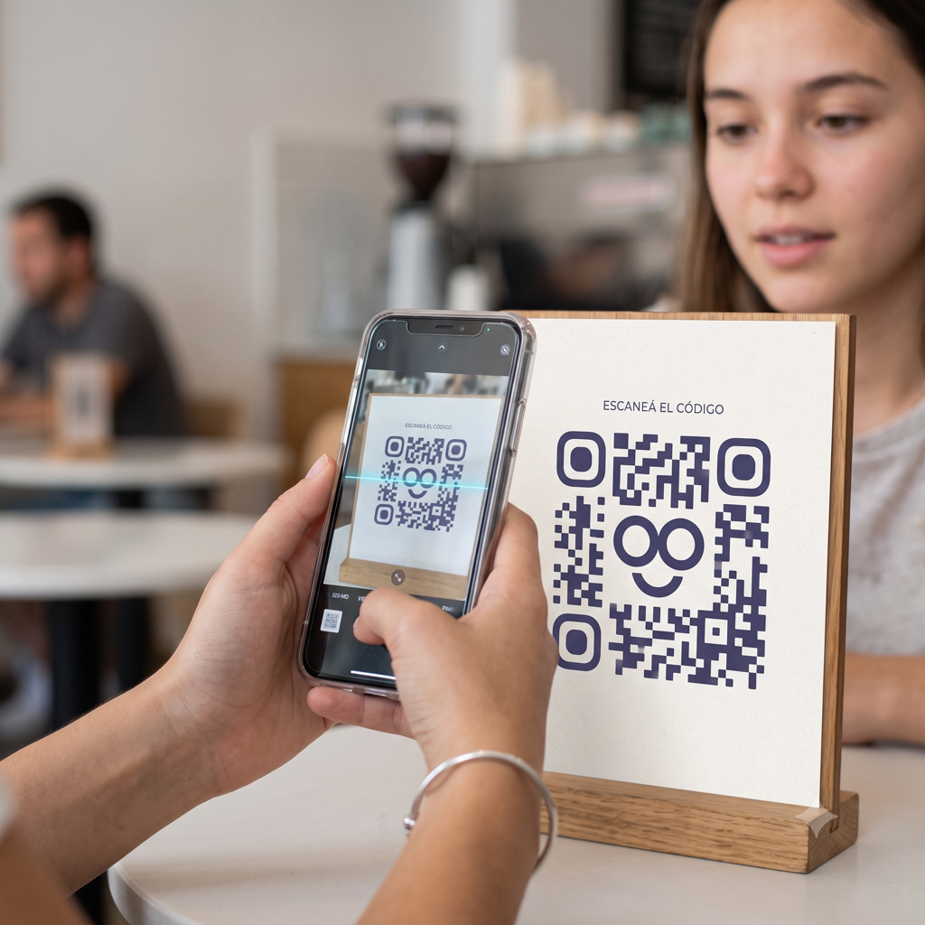 Cliente escaneando el QR en la mesa