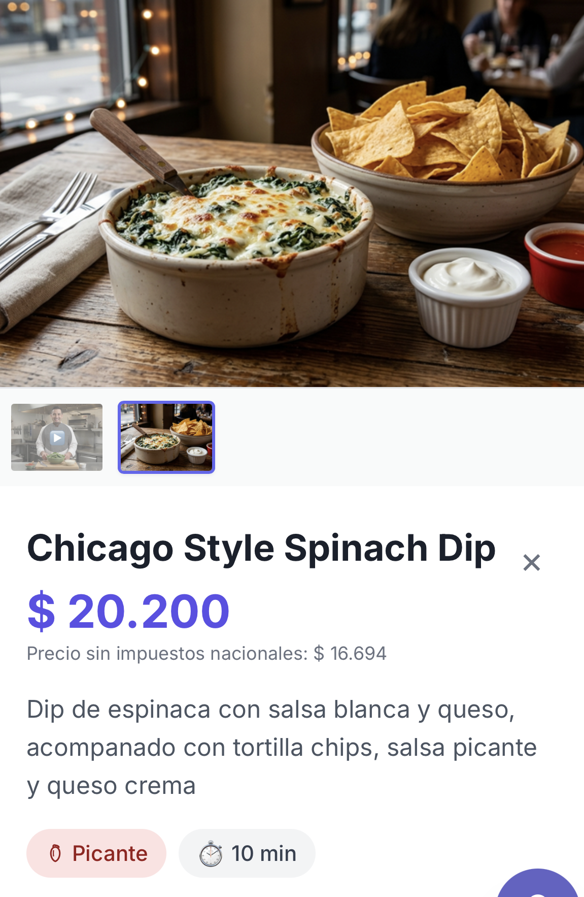 Menú con fotos y videos